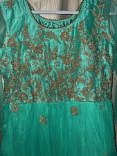 Teal/Emerald Green Gold Indian/Punjabi Gown Dress 3-Piece Set