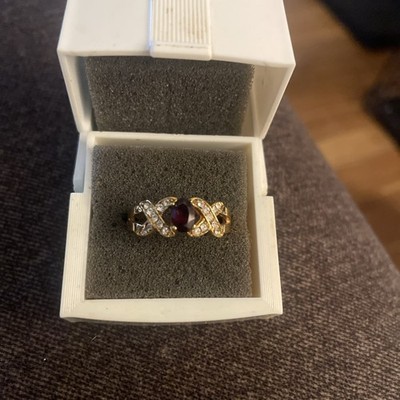Vintage Red Cubic Zirconia Ring, Gold Plated Band, Unknown Size, New In Box