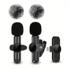 2Pcs Lavalier Microphone Wireless Audio Video Recording Mic Android iPhone USB C