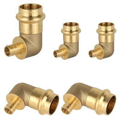 5PCS GUOFIS Copper Press Elbow Fitting,3/4 Inch Press x 1/2 Inch PEX Crimp 90...
