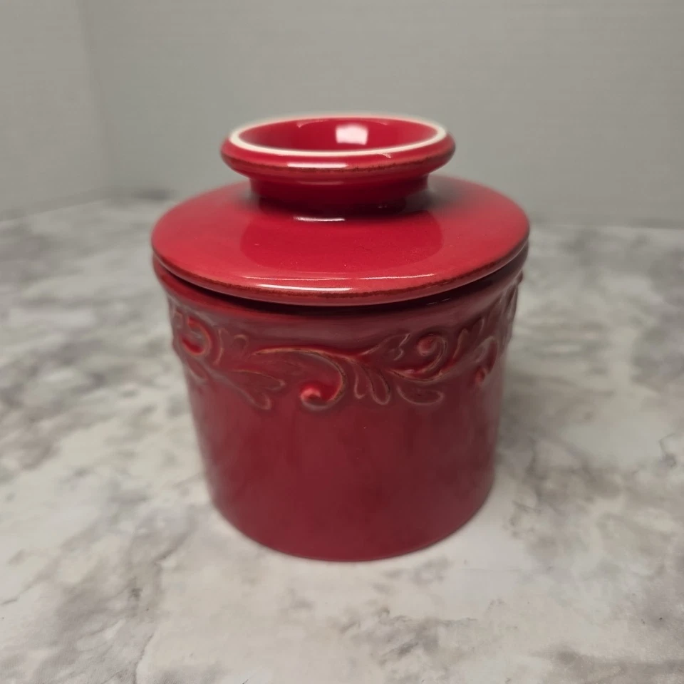 Original French Style Butter Bell Crock Red by L. Tremain Ceramic Dish  - Image 4 of 4