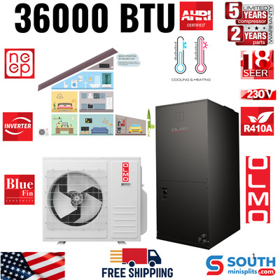 OLMO R410A 36,000 BTU 18 SEER2 Mini Split AC Heat Pump System with Air Handler