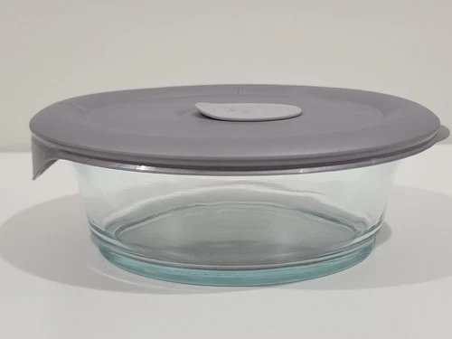 Pyrex Glass Oval Bowl 3 2/3 cup 8500 With Gray Vented Lid