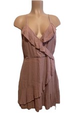 Mossimo Womens M Pink Ruffle Wrap Mini Dress Sleeveless Babydoll Boho