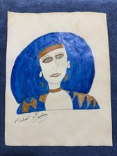 Lee Godie - painting drawing 12.5 x 9.8 in  on old paper signed stamped