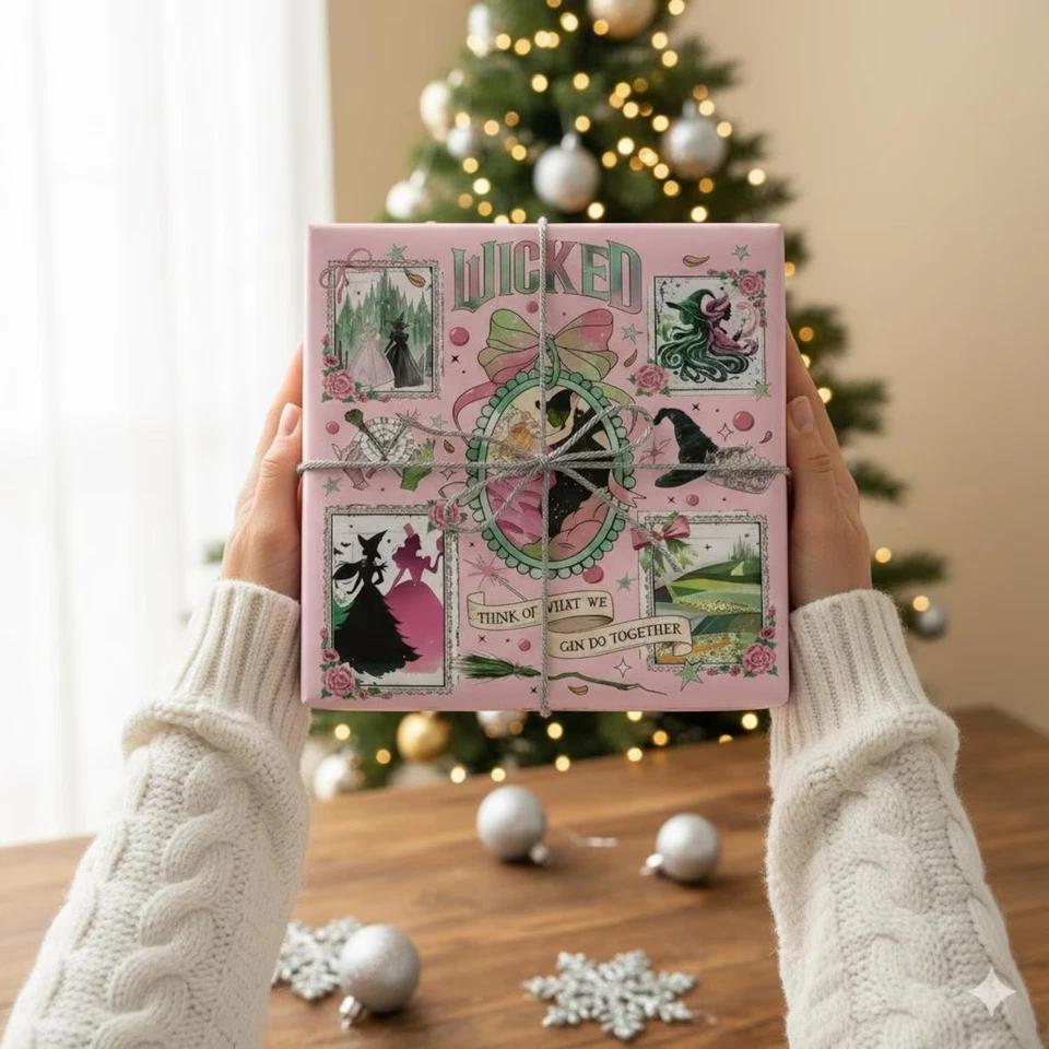 Papel de envolver Christmas Wicked For Good, papel de envolver Wicked Glinda Elphaba Foto 4 de 4