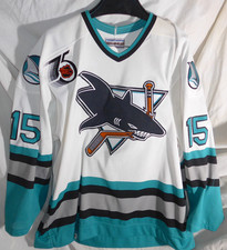 vtg San Jose Sharks DAVID BRUCE Game NHL Hockey Jersey Fight Strap 1991-92