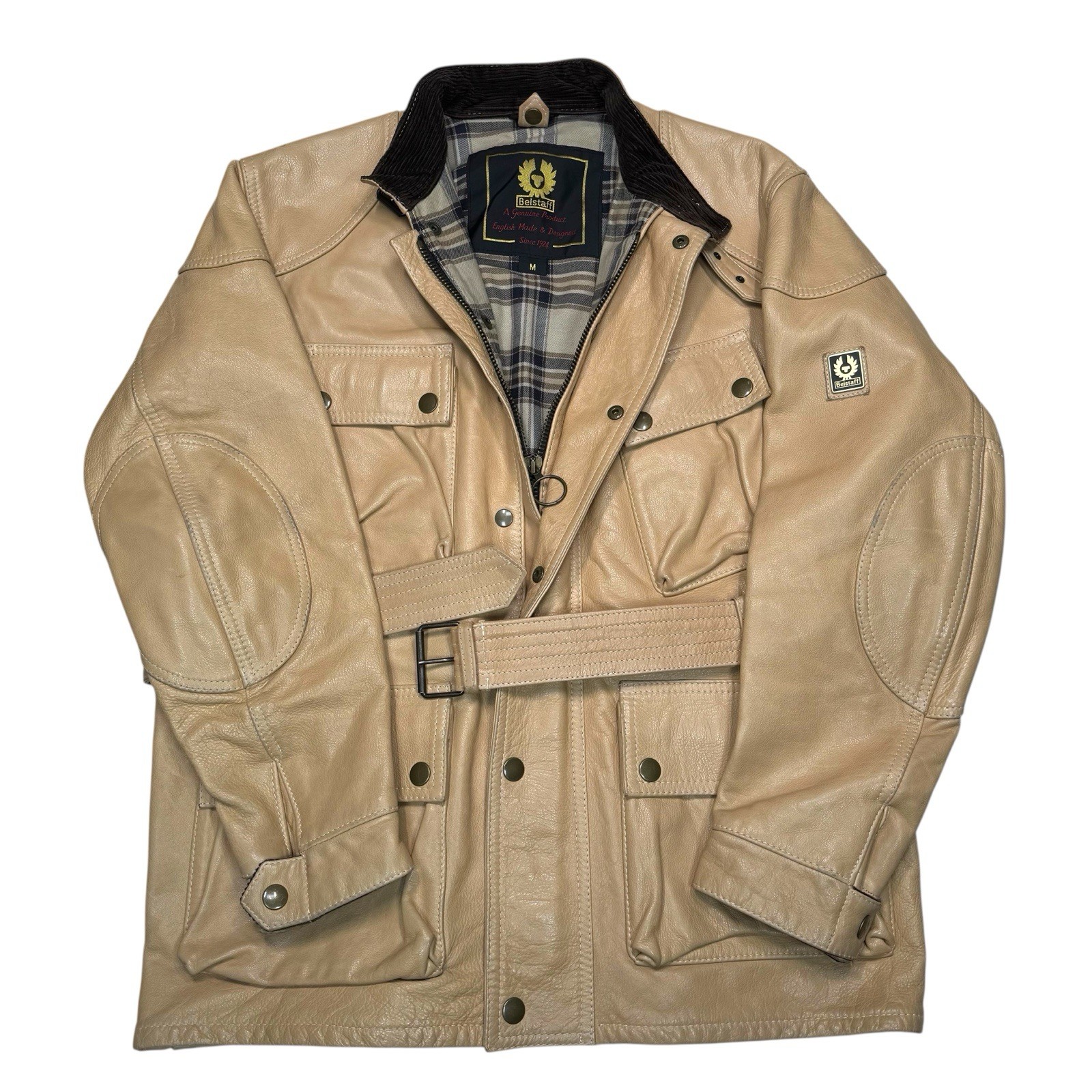 Belstaff Panther Leather Biker Jacket Medium Beige Vintage Malenotti Belted 00s thumbnail 11