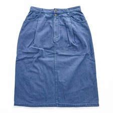 OshKosh 70s USA-Made Vintage Denim Skirt Blue High Waist Pleated Midi Size 12