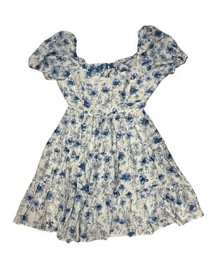 Mine White & Blue Floral Print Mini Dress