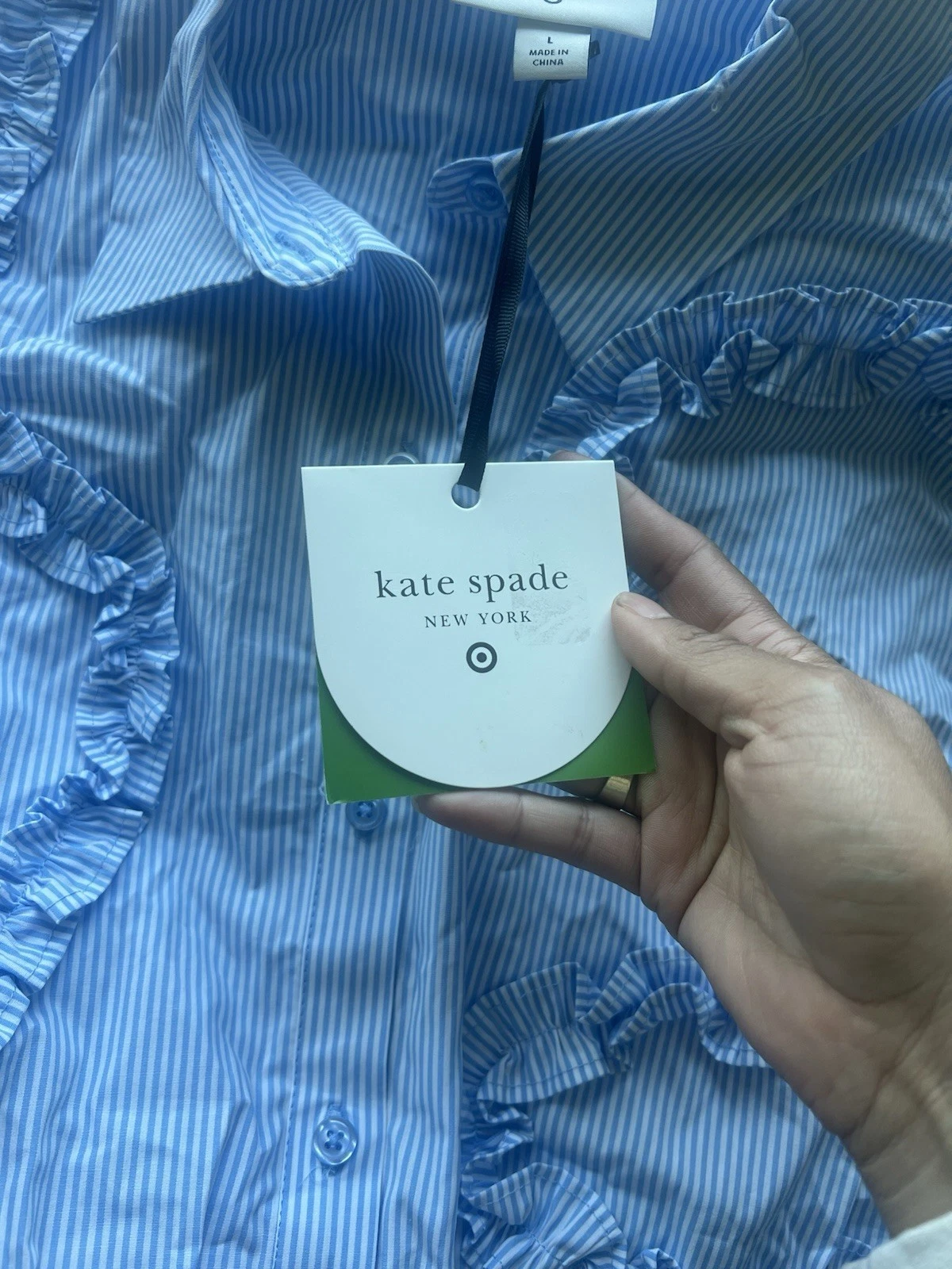 Camicia midi donna nastro manica corta kate spade NY blu bianco taglia large