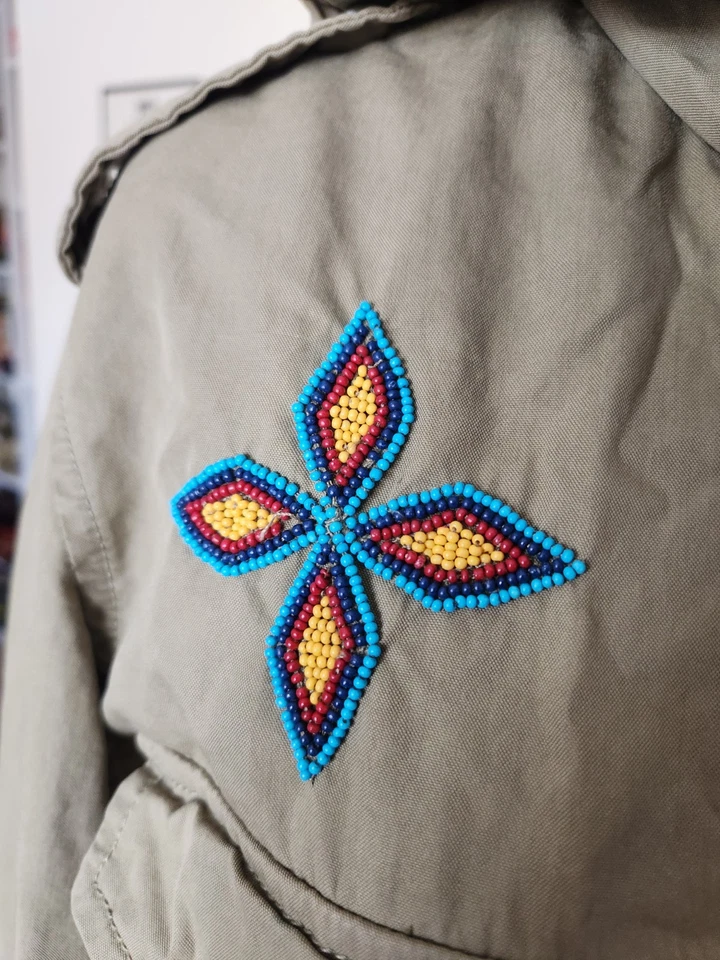 Denim Supply Ralph Lauren Women Military Jacket Khaki Green Beaded Boho Size S * - Image 3 of 4