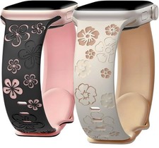 2 - Floral Engraved Bands Compatible with Apple Watch Band 38Mm 41Mm 40Mm 42Mm