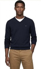 Tommy Hilfiger Mens Size L Cotton Essential Solid V-Neck Regular Fit Sweater NWT