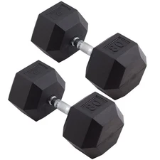 Body Sport Rubber Encased Hex Dumbbell Weight –  Exercises – 80 lb Pair