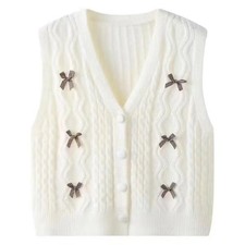 Women Knit Vest V-neck Tank Tops Gilet Jumper Sweater Sleeveless Cardigan