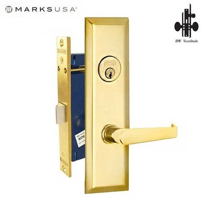 Marks USA New York Mortise Lever Lock 1-1/16'' x 7-5/8'' U3 Polished Brass RH