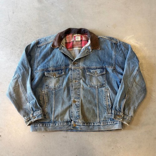 Marlboro, Vintage 90s Marlboro Country Store Leather Collar Denim Trucker Jacket Mens XL