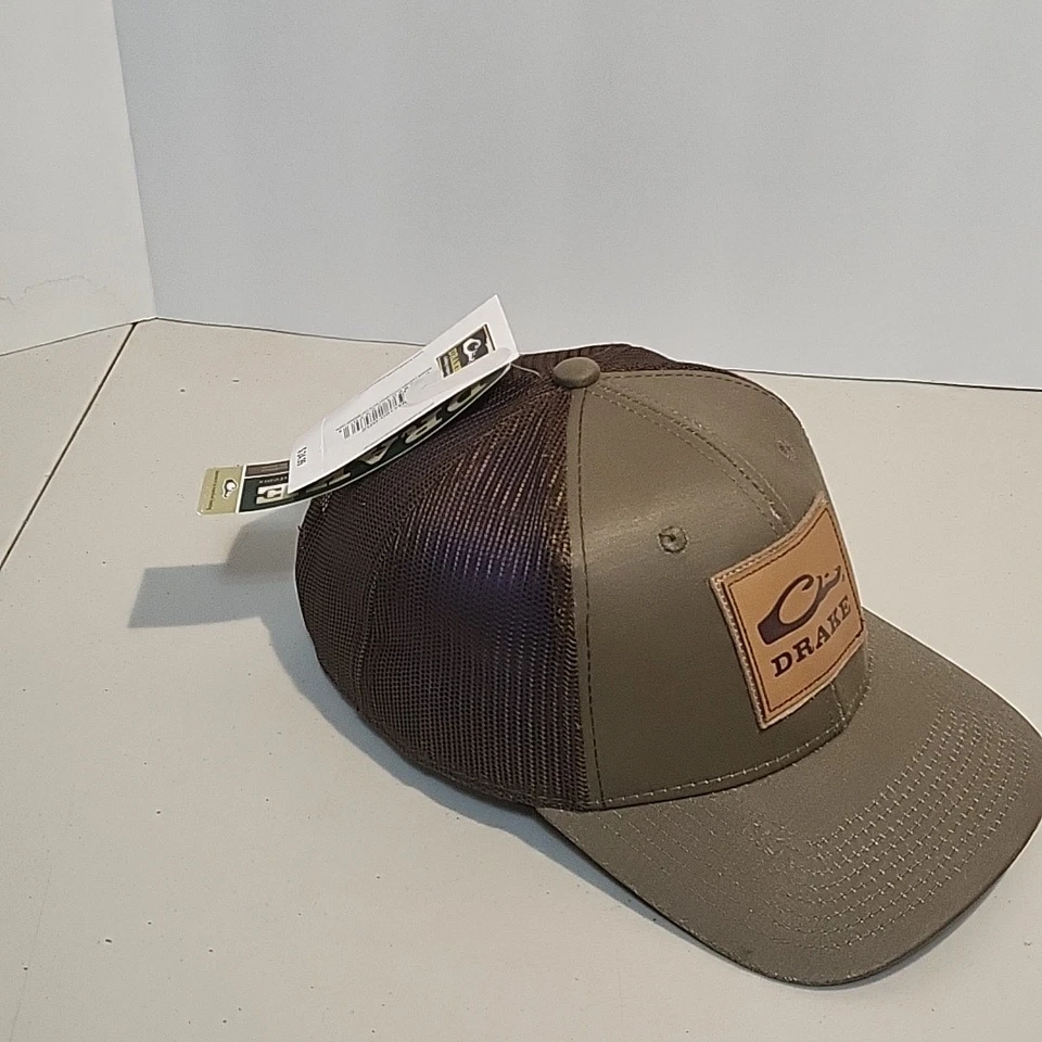 Drake Leather Patch Mesh Back Cap Snapback Hat Brown Waterfowl Hunting Duck - Image 3 of 4