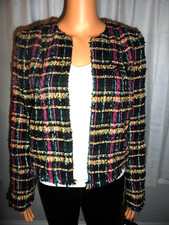Cool Karl Lagerfeld size 6 black plaid tweed like open front blazer jacket NWT