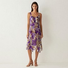 Boho Artsy Midi Dress Multi Floral Cotton Shift Square Neck Sleeveless US 8