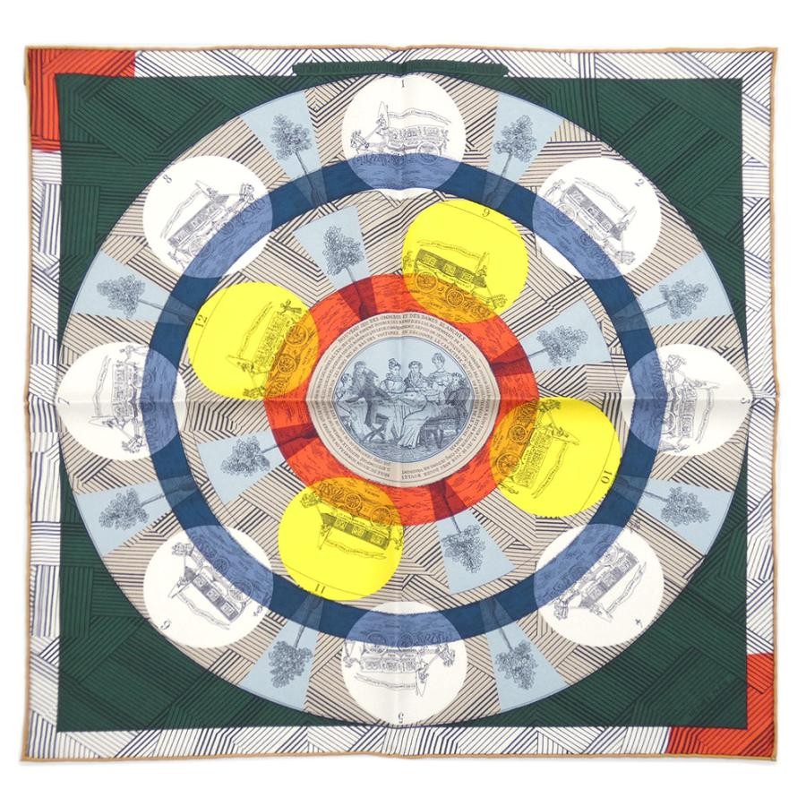 Vintage Hermes Gavroche 45 Silk Scarf Omnibus Game Remix Green Multicolor 89317