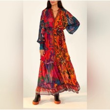 Farm Rio Mixed Prints Button Down Maxi Dress Long Sleeve Multicolor Size L NWT