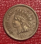 1860 Indian Head Cent, Copper-Nickel, About Uncirculated, AU.