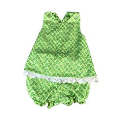 Vintage 1970s Green Textured Floral Criss Cross Back Baby Romper Diaper Cover