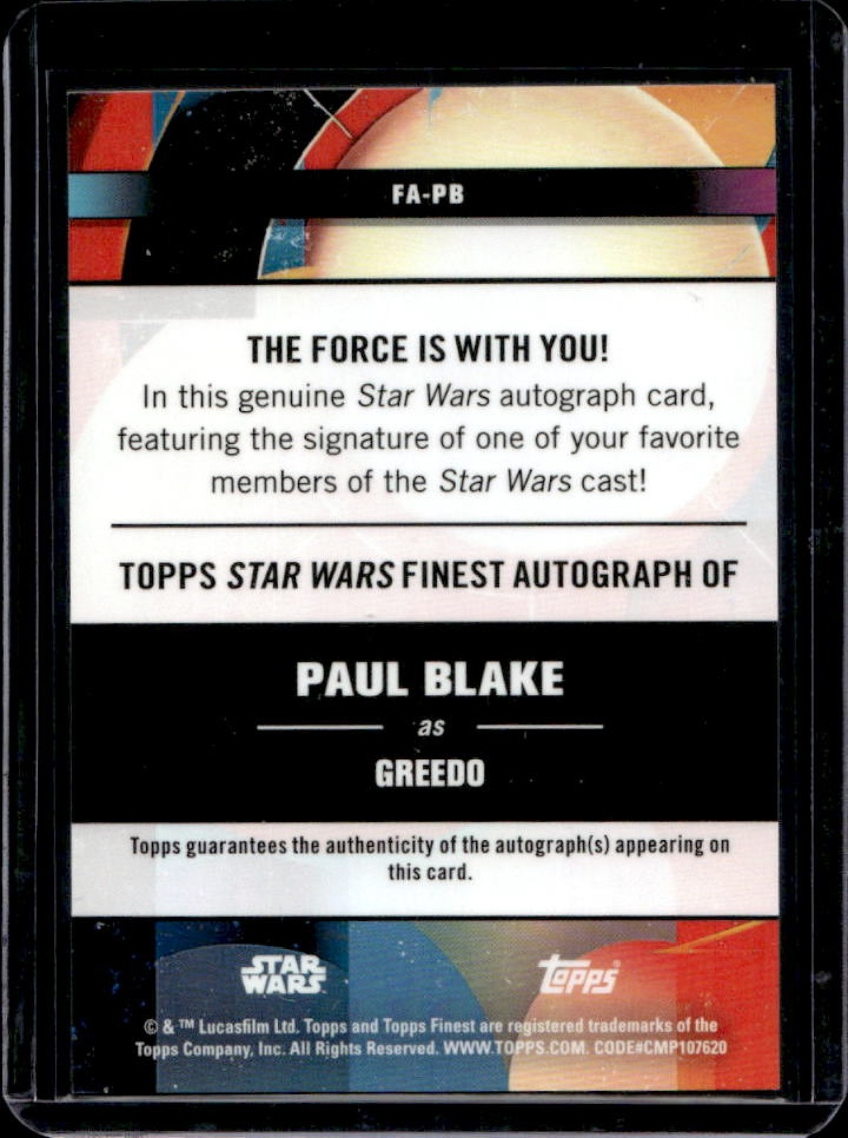 2025 Topps Star Wars Smugglers Outpost Paul Blake as Greedo Finest Auto #FA-PB view 2