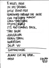 DAVID CROSBY AUTOGRAPHED / SIGNED SET LIST CHICAGO 1999 CROSBY, STILLS & NASH