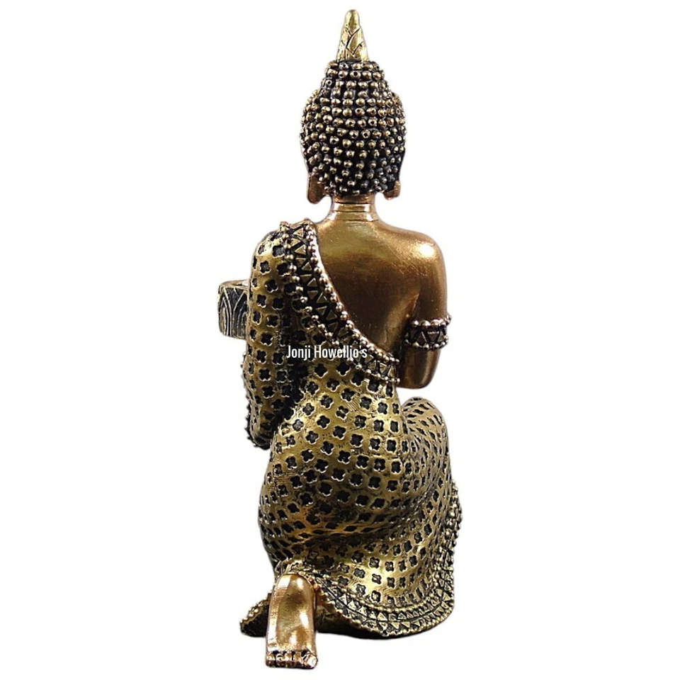Thai Buddha Candle Holder Meditating Ornament Gold Sculpture Tea Light Zen Home - Image 4 of 4