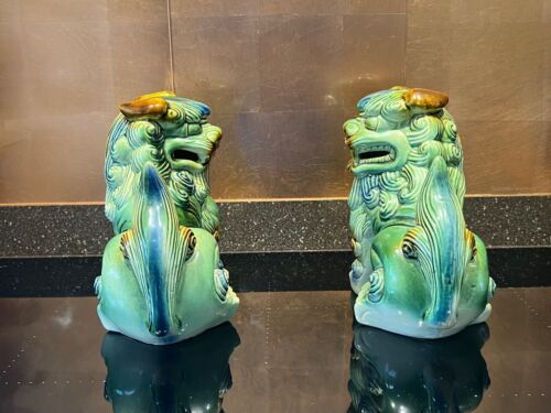 Pair of Chinese Large Foo Dogs - Foo Guardian Temple Lions Figurines 22cm - Gift - Picture 5 of 13