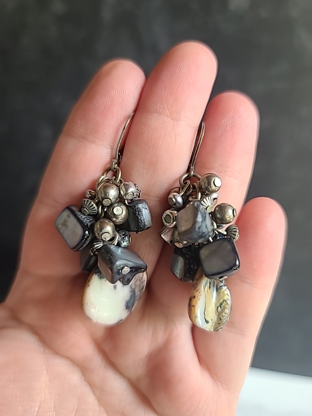 Abalone Shell Beaded Dangling Pierced Earrings Vi… - image 1
