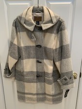 Lauren Womens Wool Gray And White Long Jacket With Hood Small Nwt