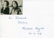 Mairead Corrigan Maguire autograph NOBEL PEACE PRIZE 1976, autograph note signed