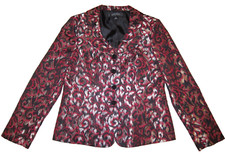 Kasper red, black, gold metallic rounded collar cropped blazer, ladies' sz 8P