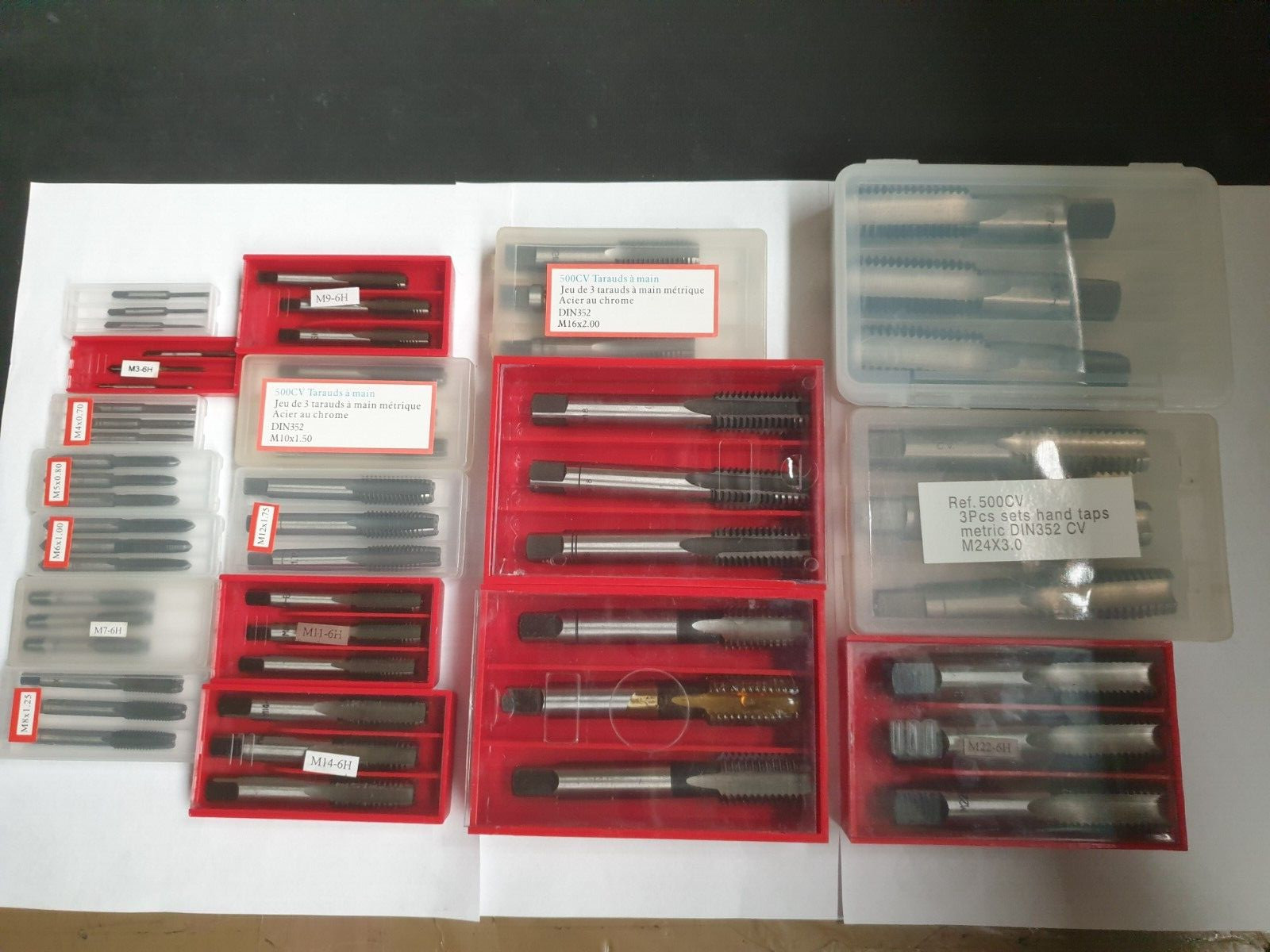 Jeu de 3 tarauds à main M12 en acier HSS pour filetage précis