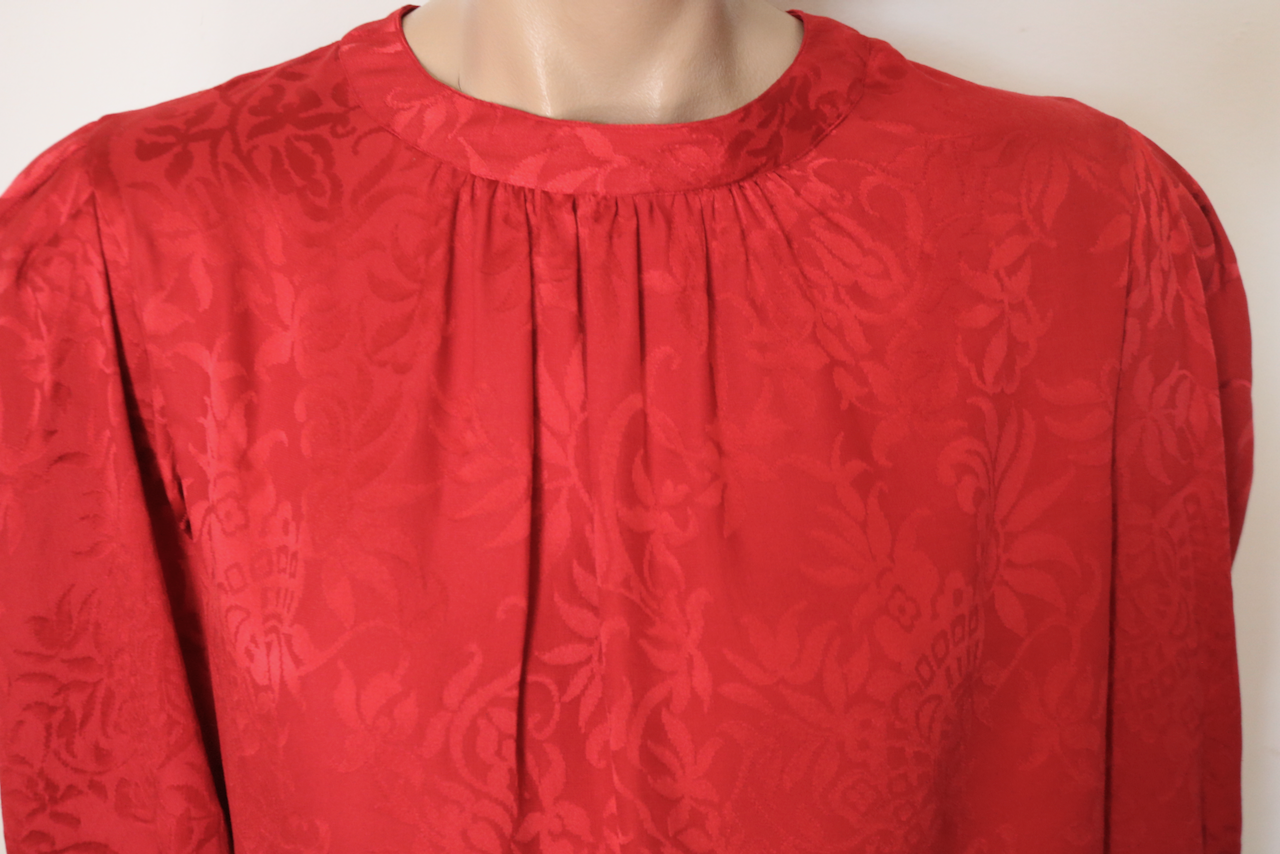Camicia Saint Laurent Rive Gauche vintage rossa jacquard seta top YSL