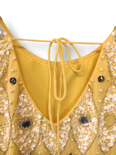 Frock and Frill Sleeveless Layered Yellow Dress - Size 12 - Sequins and Beads - Picture 2 of 6