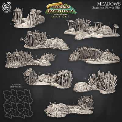 3D Printed Cast n Play Terrain Essentials Nature - Meadows Seamless Flower Bits