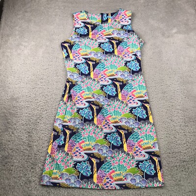 J Mclaughlin Sophia Dress Womens L Navy Peacock Print Stretch Sheath NEW NWT