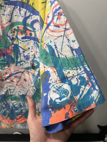 Vintage Body Glove 1988 Neon Paint Splatter Button Down Shirt Sz XL - Picture 7 of 22