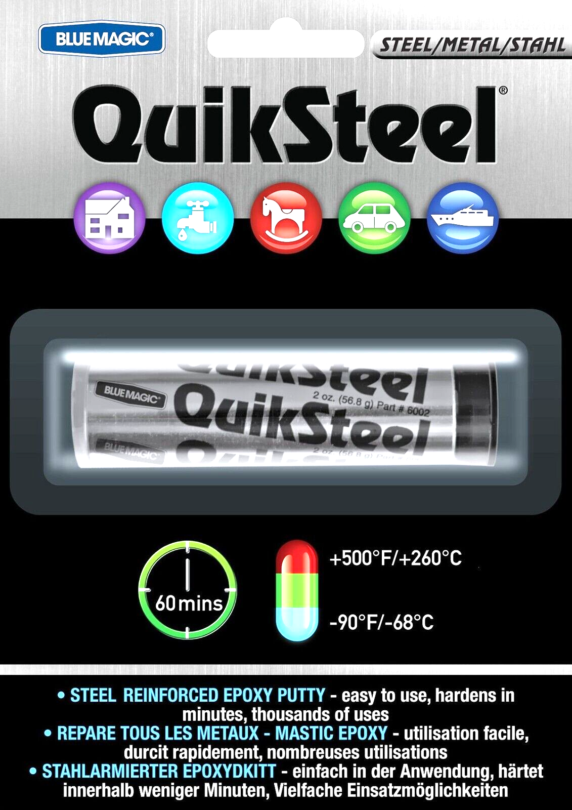 Quiksteel Reinforced Putty Epoxy Metal Repair Weld Bonds Fix Fast Drying   3830