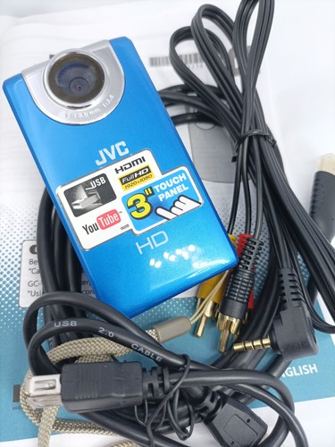 JVC GC-FM2AE PICSIO HD Memory Camera Portable Pocket Video Camcorder - Blue - Afbeelding 1 van 24