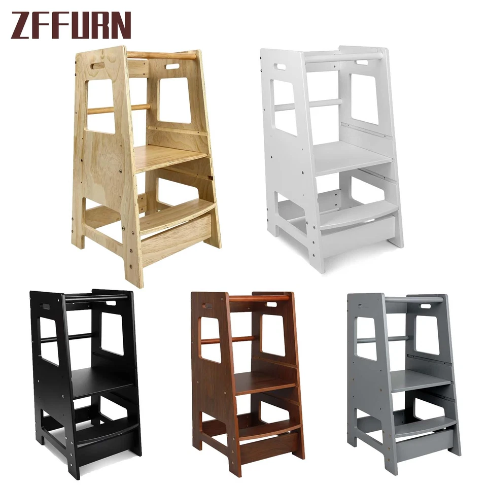 Kitchen Buddy Kids Step Ladder Stool Toddler Learning Tower Safety Bar Helper - Image 2 of 2