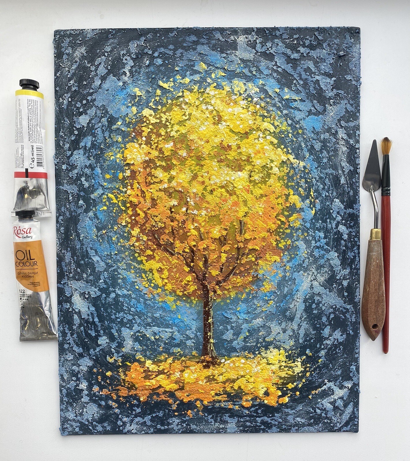 Original Oil Painting Tree Of Life Art Golden Tree Painting Texture Landscape