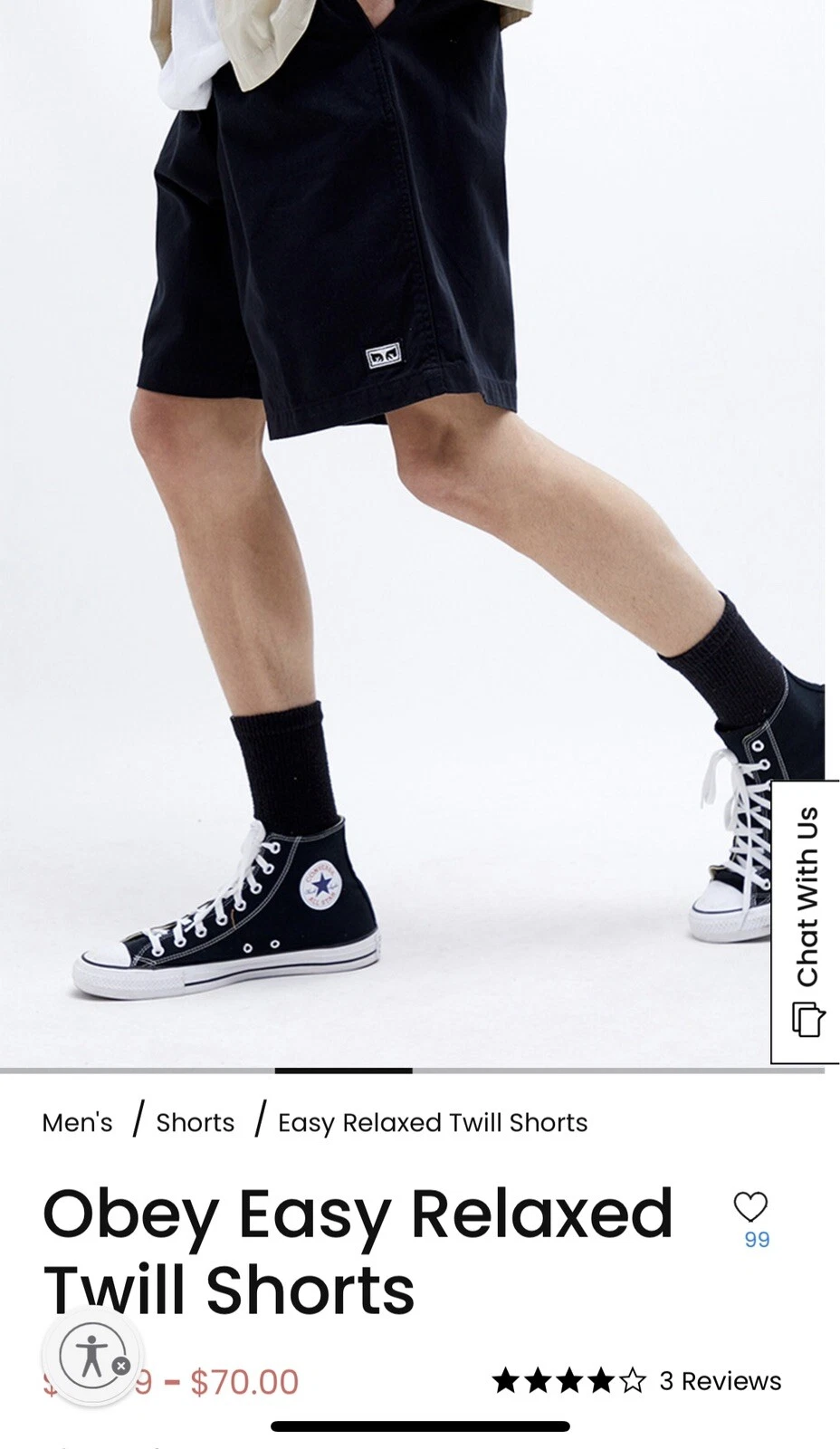 Neuf Obey Easy Relaxed Sergé Short Homme Noir Taille Stupulsy Sb Dunk Supreme Polo DC