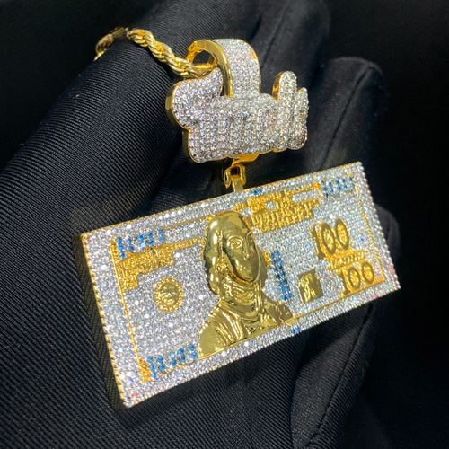 5AAA+ CZ Hip Hop Ice Out TIME IS MONEY DOLLAR Pendant Chain 14k Real Gold Plated - Picture 10 of 13