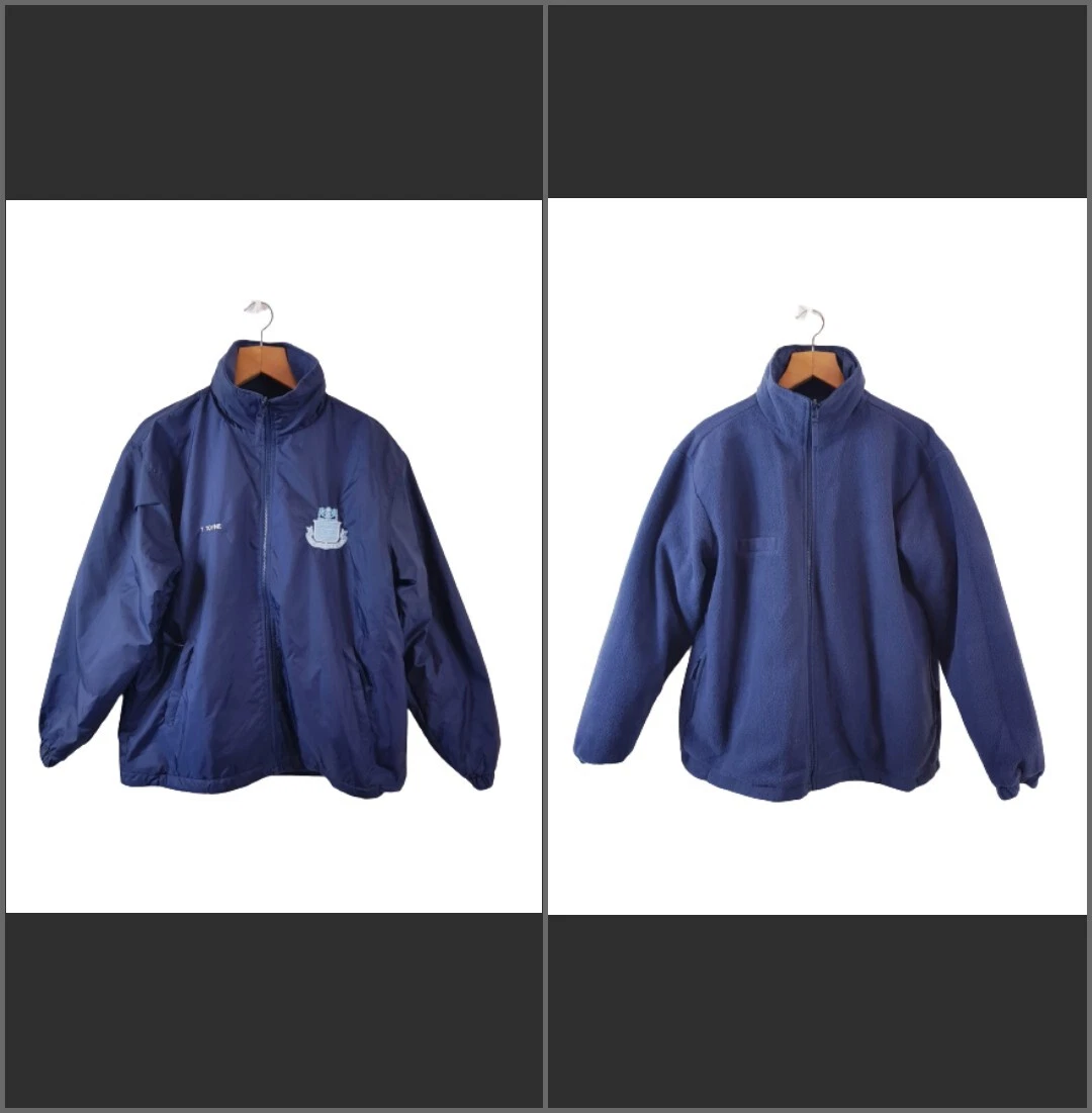 T Toyne Mens Blue Fleece Full Zip double sided Jacket Coat Size Small S